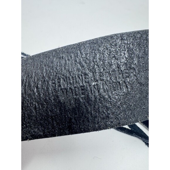 Lane Bryant Black Leather Belt Western Long Fringe Tie Metal Rings Country 22/28 - Picture 6 of 7